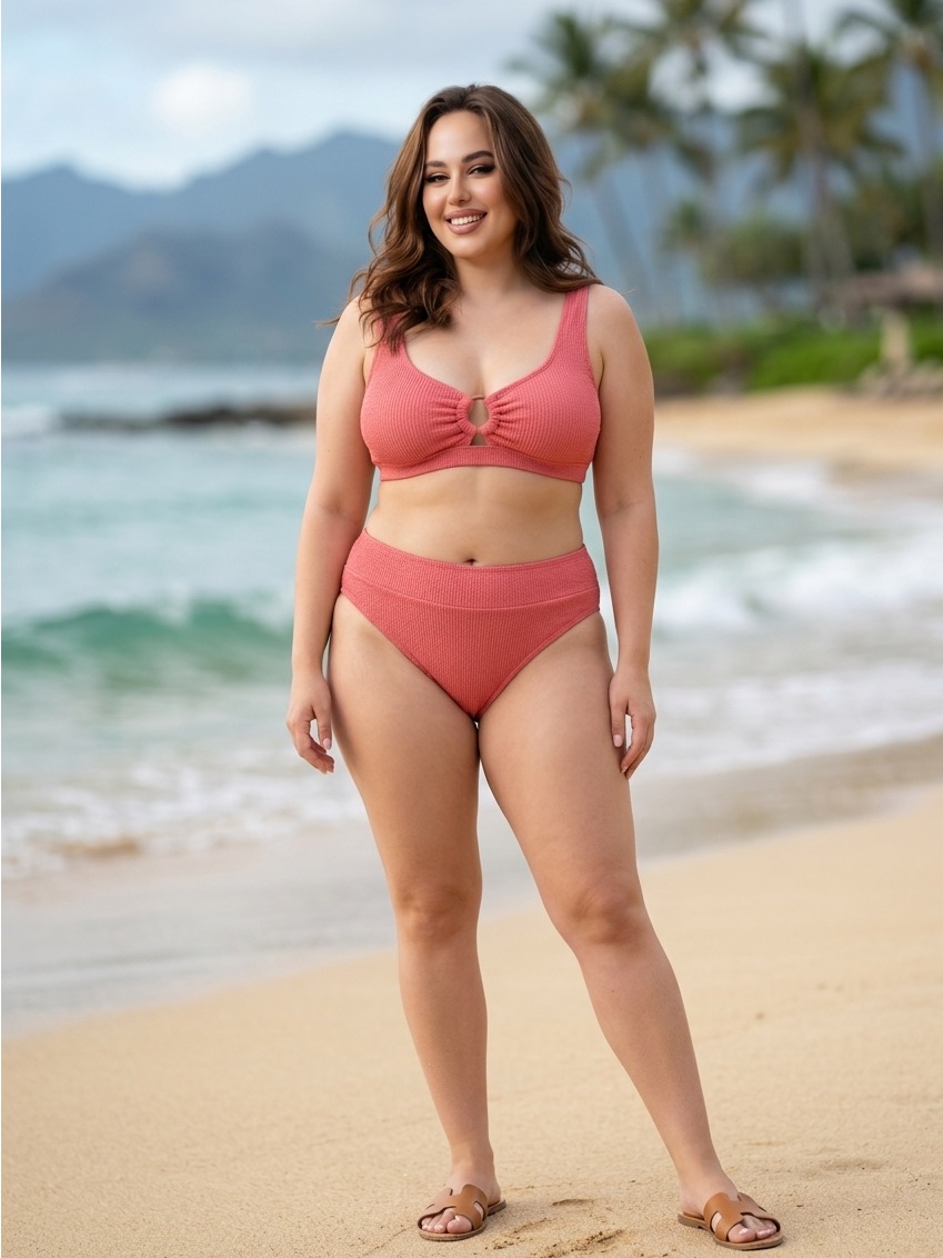 Time And Tru Pink Ribbed Plus-Size Tank Bikini Set